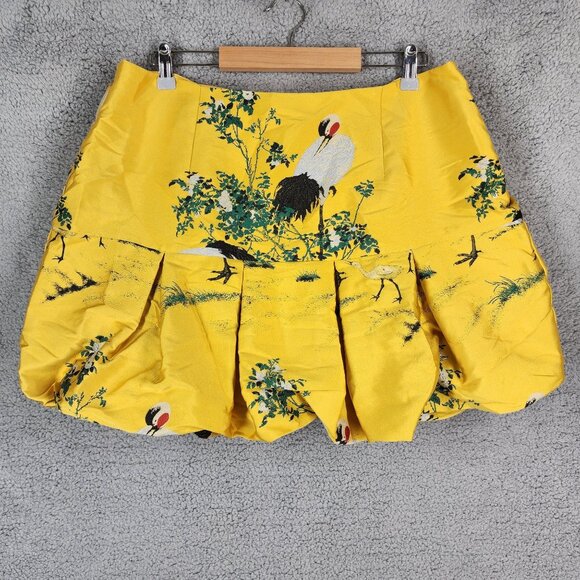 ASOS Dresses & Skirts - Asos Women's Size 14 Yellow Bouffant Crane Print Pleated Mini Skirt Zip Closure